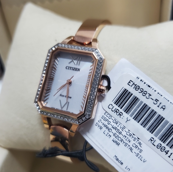 New Citizen Ladies' Silhouette Crystal Eco-Drive Bangle Watch, Rectanlge Case, 3 - Picture 6 of 8